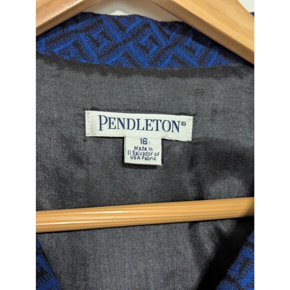 Pendleton Virgin Wool Blazer Jacket Diamond Print Womens 16 Vintage Royal Blue - Picture 6 of 6